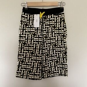 Hugo Boss Youth Boys Sz 12 XS Black & Yellow All Over Logo Bermuda Jersey Shorts